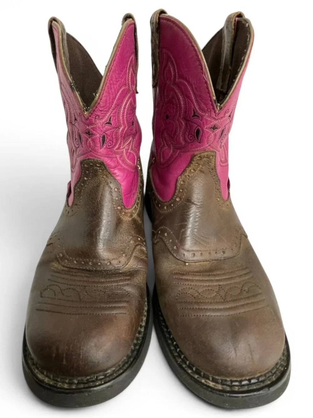 Justin Gypsy Round Toe Brown Leather Pink Western Cowgirl Boots Women's 11 B